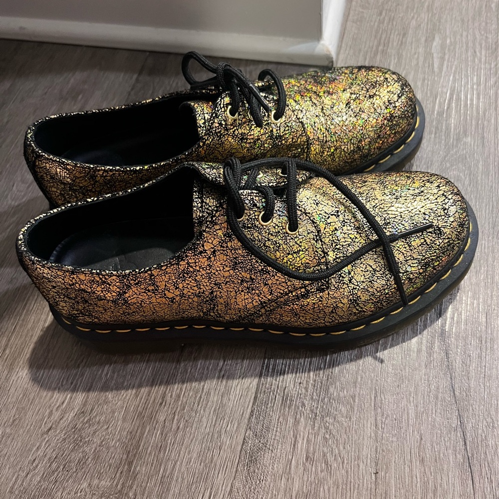 Size 8 Dr. martens shoes Holographic gold